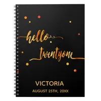 21st birthday black gold hello 21 name script notebook