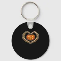 Skeleton Hands Heart With Pumpkin Cute Spooky Hall Keychain