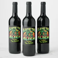 Enigmatic Aliens Beneath Mystical Sunset Wine Label