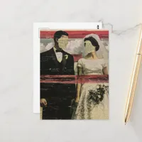 Surreal Faceless Bride and Groom Collage Postcard