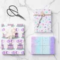Purple, Blue, Pink Happy Birthday Wrapping Paper Sheets