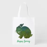 Blue and Green Rabbit, Happy Spring Grocery Bag