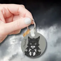 Goth cat and mouse name personalized custom gothic keychain