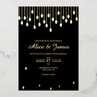 Droplet Minimalist Elegant Black Gold Foil Wedding Invitation