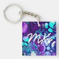 Purple, Blue and Teal Abstract Fluid Art Keychain