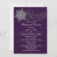 Purple Silver Winter Rehearsal Dinner invite