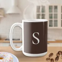 Dark Chocolate Brown Stylish Minimalist Monogram Coffee Mug