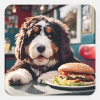 Adorable Bernerdoodle at the Diner Square Sticker