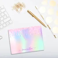 Pink purple drips holographic name post-it notes