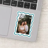 Custom Your Own Photo with Wavy Teal Blue Frame Sticker