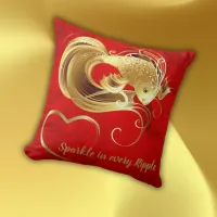 Gold goldfish on red foil monogram | throw pillow