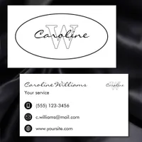 Simple elegant name monogram black white oval business card