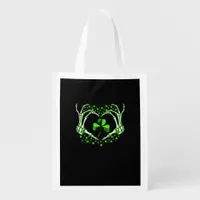 Skeleton Hand Heart Shamrock St Patricks Day Paddy Grocery Bag