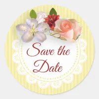 Save the Date Stickers Yellow  and Coral Floral