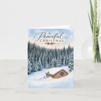 A Peaceful Christmas Snowy Woodland Mountain Cabin Holiday Card