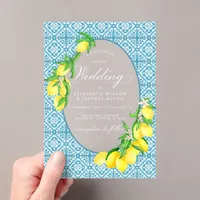 Sicilian Blue Tiles Summer Lemon Boho Wedding Acrylic Invitations