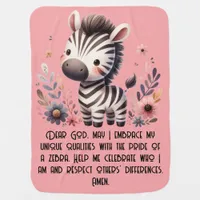 Woodland Zebra Kids Christian Prayer on Pink | Baby Blanket