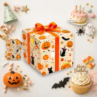 Spooky Orange Cute Ghost Halloween Birthday Wrapping Paper Sheets