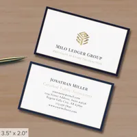 Gold Geometric Logo Navy Blue Border Business Card