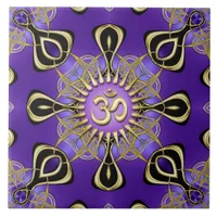 Energy Purple Gold Om Geometry Mandala Ceramic Tile