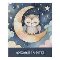 Sleeping Owl on Moon Custom Baby Name Faux Canvas Print