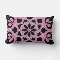 Pretty Pink Black Floral Leaves Filigree  Lumbar Pillow