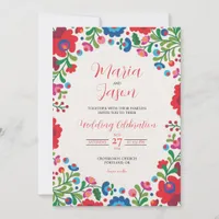 Mexican Colorful Floral Aesthetic Folk Art Wedding Invitation