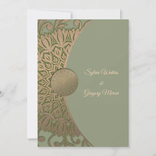 Modern Earth tone Sage green & gold classicmandala Invitation