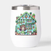 Bloom with Grace | Kawaii Girl with Plants Thermal Wine Tumbler