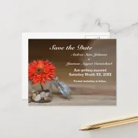 Orange Flower in Mason Jar Save the Date Announcement Postcard