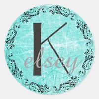 Monogrammed Initial Black and Teal Letter Sticker