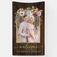 Rustic Wood Floral Arch Photo Wedding Welcome Banner