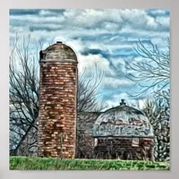 Little Silo, Big Silo Made of Brick Poster