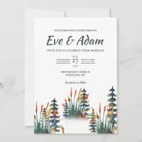 Forest Pine Reed Boho Watercolor Winter Wedding Invitation