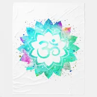 *~* Lotus OM Symbol Flower Mandala New Age White Fleece Blanket