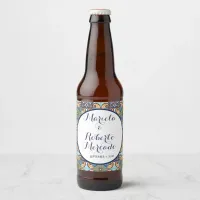 Elegant Mexican Floral Talavera Wedding  Beer Bottle Label