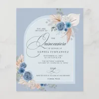 Budget Boho Dusty Blue Pampas Quinceanera Invite