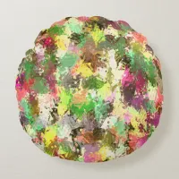 Paint Splatter Autumn Color Leaves Abstract Round Pillow