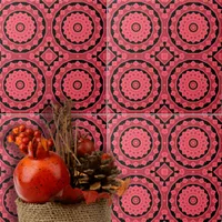 Pink Red Black Ethnic Moroccan Mosaic Pattern Ceramic Tile