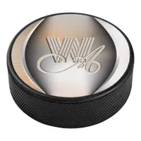 Shining brushed steel monogram  hockey puck
