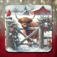 Cute Highland Cow on the Farm Christmas Square Sticker