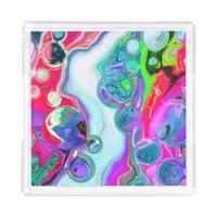 Colorful Swirls and Bubbles Marble Fluid Art     Acrylic Tray