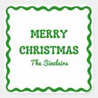 Fun Modern Wavy Border Green Christmas Party Square Sticker