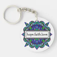 Hope. Faith. Love Purple and Blue Mandala  Keychai Keychain