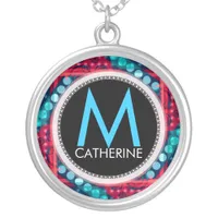 Monogram Name Red Blue Abstract Gift Necklace