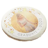 Graduation party white gold stars photo sugar cookie