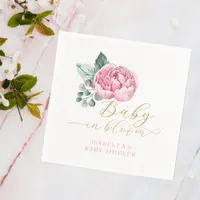 Baby in Bloom Pink and Gold Floral Baby Shower Fav Napkins