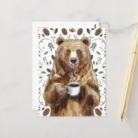 Bear With Coffee Postcard