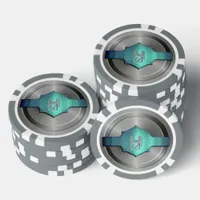 Metallic Blue Green Steel trompe l’œil Monogram  Poker Chips