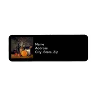 Autumn Decorations on Table, Pumpkin, Fruit, Drink Label